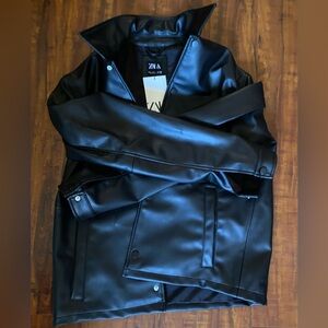 New, Zara Leather Shirt Jacket